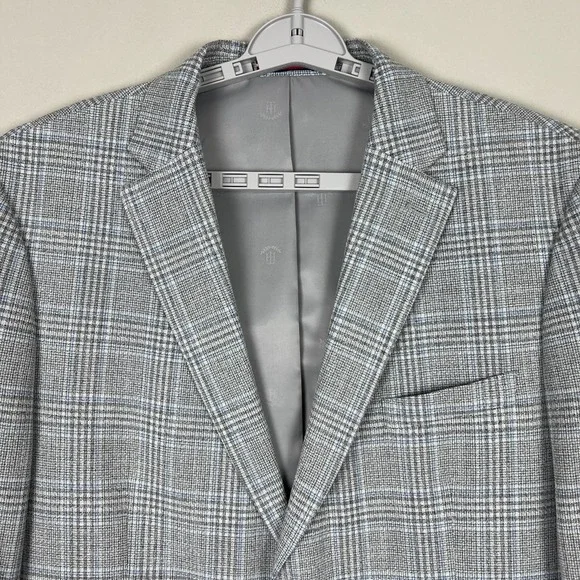 TOMMY HILFIGER Blazer Jacket Sport Coat Mens 46S Gray Blue Glen Plaid Preppy